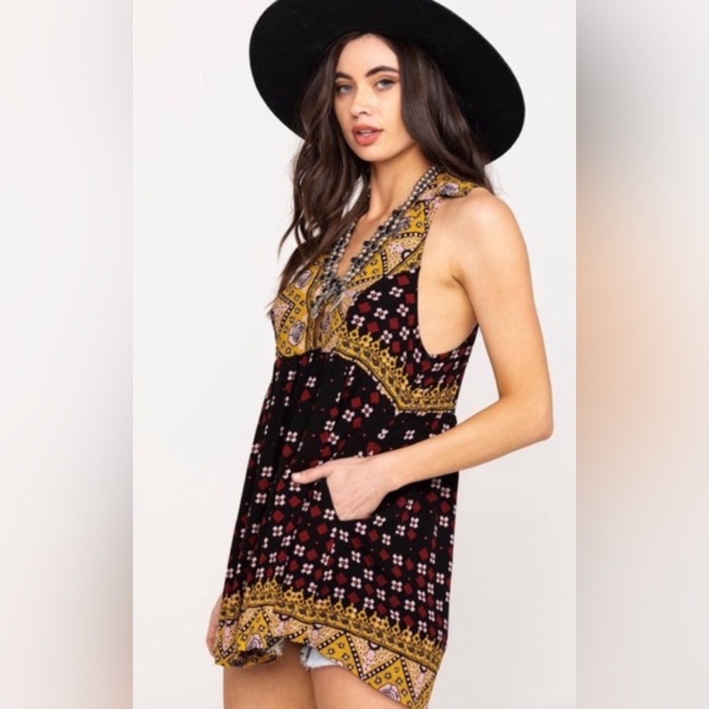 Free People Charlotte Sleeveless Boho Mixed Print Tank Tunic Size Small NWT’s